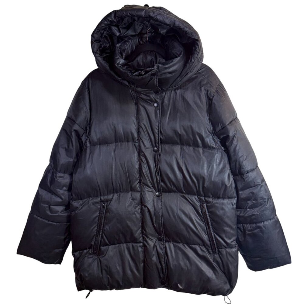 GAP‎ S Tall Recycled Puffer Jacket Black Detachable Hood Water Resistant Winter